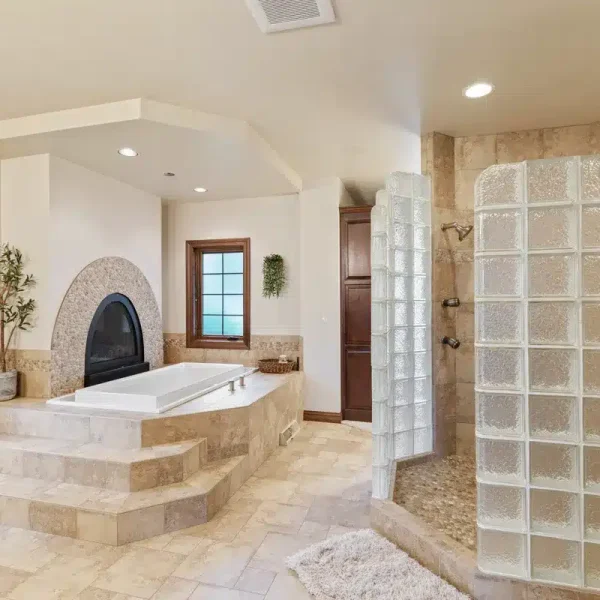 Luxurious bathtub in the Lakeside Retreat bathroom at Mansion on the Lake with elegant decor and relaxing ambiance
