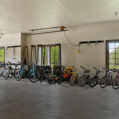 Complimentary bikes in the garage at Mansion on the Lake, ready for guests to explore the outdoors